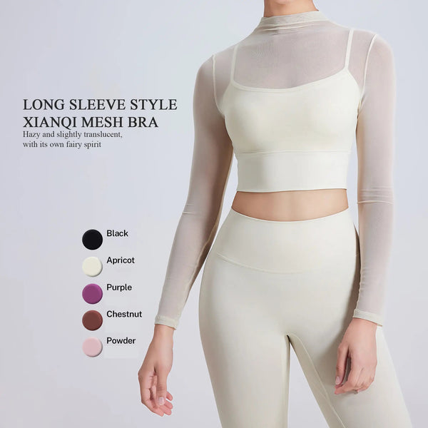Mesh Yoga Clothes Long Sleeve With Chest Pad Running Quick-drying